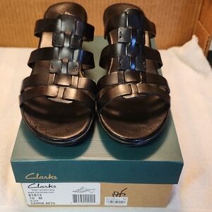 Clarks Women's Black Leather Sandals Size 10 Med